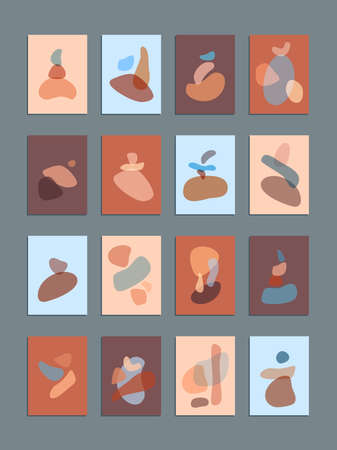 Hand-painted abstract various shapes balance composition, modern nordic wall art, minimalistic geometric prints, vector illustration for decoration, postcard or cover design.のイラスト素材