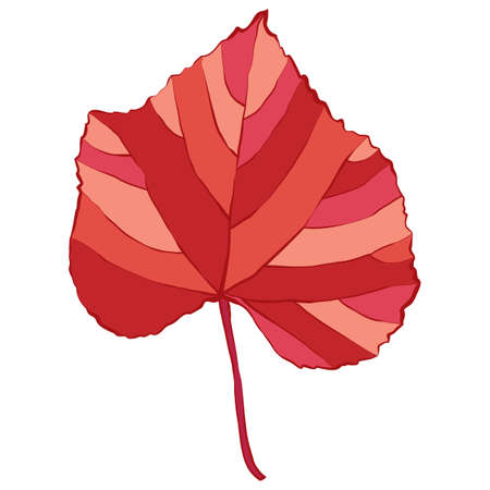 Red Striped Autumn maple leaf isolated on white background. Cartoon flat style vector illustration.のイラスト素材
