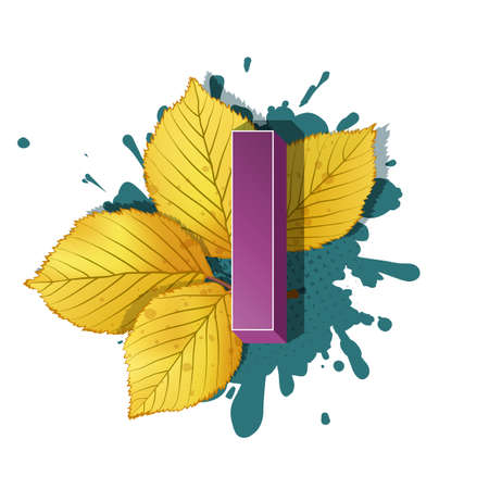 Autumn 3D pop art alphabet, colorful bold letter I and elm leaves on a halftoned and spotted background. Multilayer funny vector letters in retro comic style for websites, posters, comics and banners.のイラスト素材