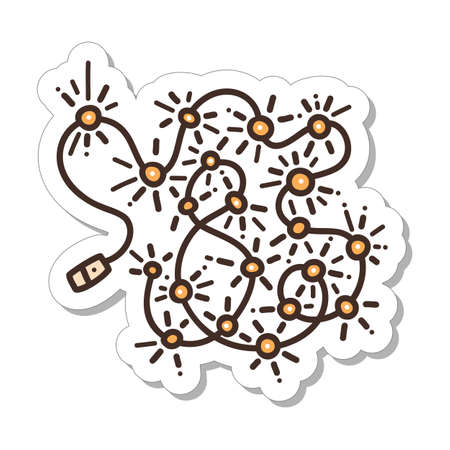 Colorful hand-drawn autumn sticker set with garland in doodle style isolated on white background. Cute vector for seasonal decoration.のイラスト素材