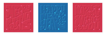 Merry Christmas and Happy new year lettering bold letters composition phrases in square shape....