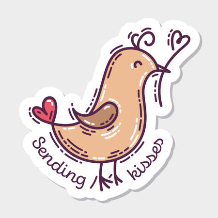 Set of Valentine's Day hand-drawn doodle sticker with simple engraving retro effect and quotes. Romantic mood cute love symbol and lettering.のイラスト素材