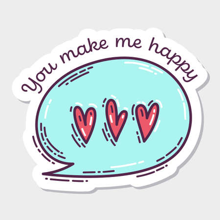 Set of Valentine's Day hand-drawn doodle sticker with simple engraving retro effect and quotes. Romantic mood cute love symbol and lettering.のイラスト素材