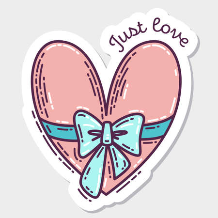 Set of Valentine's Day hand-drawn doodle sticker with simple engraving retro effect and quotes. Romantic mood cute love symbol and lettering.のイラスト素材