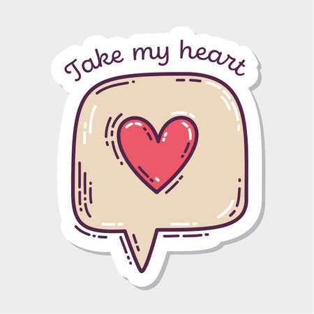Set of Valentine's Day hand-drawn doodle sticker with simple engraving retro effect and quotes. Romantic mood cute love symbol and lettering.のイラスト素材