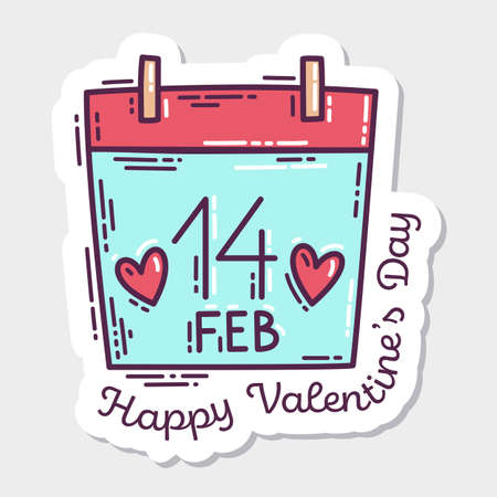 Set of Valentine's Day hand-drawn doodle sticker with simple engraving retro effect and quotes. Romantic mood cute love symbol and lettering.のイラスト素材