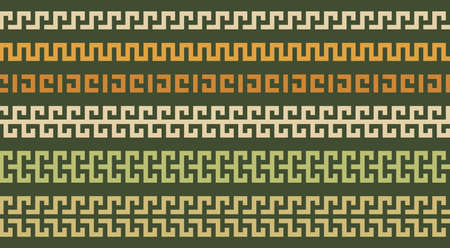 Greek key seamless border collection. Decorative ancient meander, Greece ornamental set with repeated geometric motif.のイラスト素材