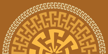 Greek key round frame collection. Decorative ancient meander, Greece border ornament set with repeated geometric motif.のイラスト素材
