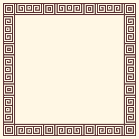 Greek key border, square frame. Decorative ancient meander, greece ornament with repeated geometric motif. Easy to make rectangle frame.のイラスト素材