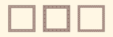 Greek key border, square frames collection. Decorative ancient meander, greece ornamental set with repeated geometric motif. Easy to make rectangle frame.のイラスト素材