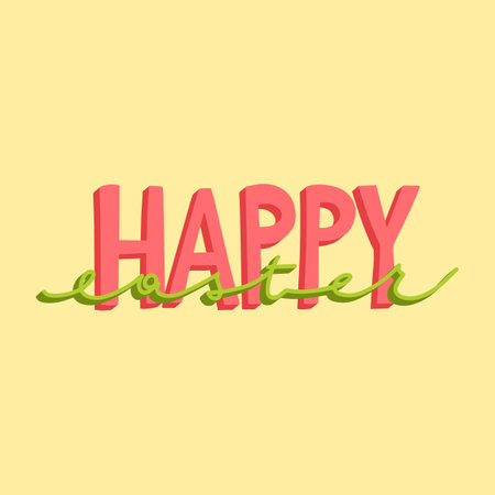 Joyful Happy Easter hand-drawn lettering for greeting cards, social media posts, stickers. Colorful candy pastels spring vector illustration in flat style.のイラスト素材