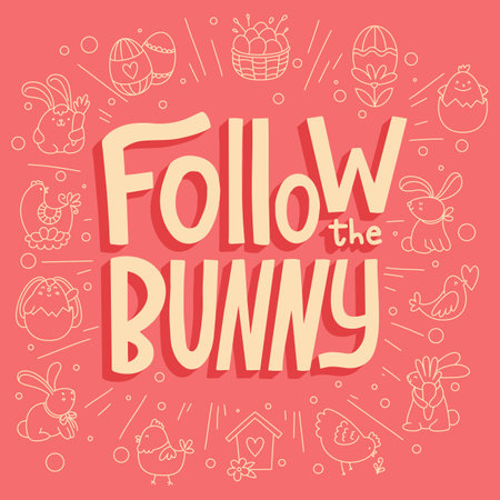 Joyful Happy Easter hand-drawn lettering for greeting cards, social media posts, stickers. Colorful candy pastels spring vector illustration in flat style.のイラスト素材