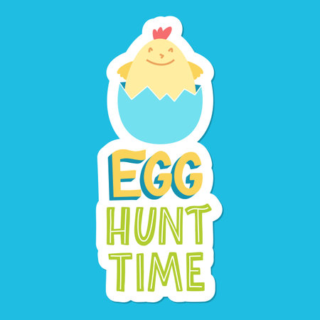 Joyful Happy Easter hand-drawn lettering for greeting cards, social media posts, stickers. Colorful candy pastels spring vector illustration in flat style.のイラスト素材