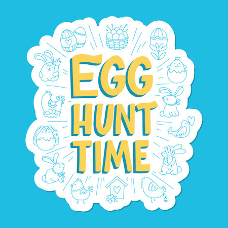 Joyful Happy Easter hand-drawn lettering for greeting cards, social media posts, stickers. Colorful candy pastels spring vector illustration in flat style.のイラスト素材