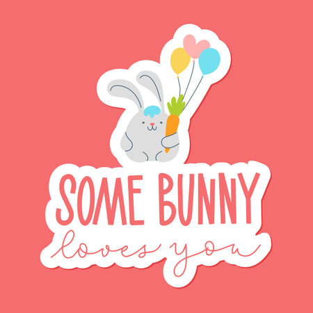 Joyful Happy Easter hand-drawn lettering for greeting cards, social media posts, stickers. Colorful candy pastels spring vector illustration in flat style.のイラスト素材