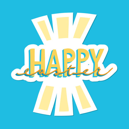 Joyful Happy Easter hand-drawn lettering for greeting cards, social media posts, stickers. Colorful candy pastels spring vector illustration in flat style.のイラスト素材