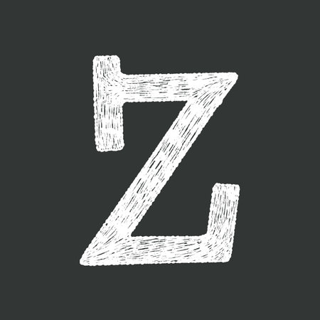 Black and white hand-drawn chalk textured uppercase letter Z ideal for school creative lettering design projects.のイラスト素材