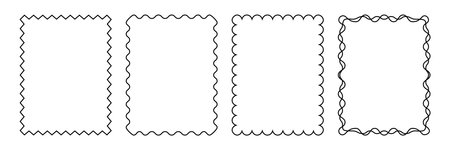 Frame set of standard ratio rectangles 3x4 with wavy, scallop, zigzag, double edges in vertical, mobile and portrait formats.のイラスト素材