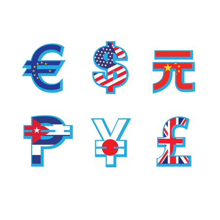 Set of currency symbols with flagのイラスト素材