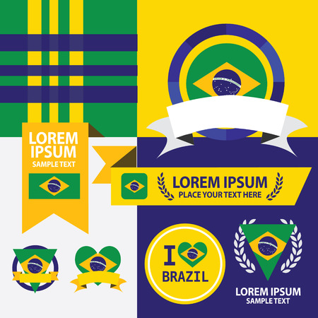 Set of Brazil flag, emblem and pattern background.のイラスト素材