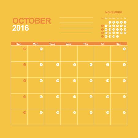 Template of calendar for October 2016のイラスト素材