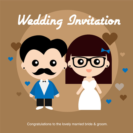 Cute happy groom and brideのイラスト素材