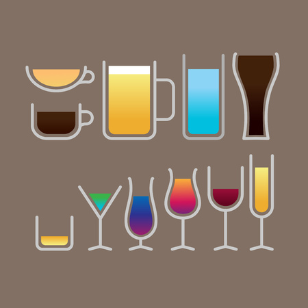 Set of simple beverage glass iconのイラスト素材