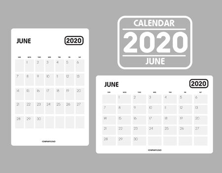 Simple design of June 2020 calendar templateのイラスト素材