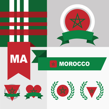 Set of Morocco flag emblem and plaid patternのイラスト素材