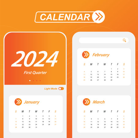 Q1 First Quarter of 2024 Calendarのイラスト素材