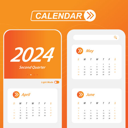 Q2 Second Quarter of 2024 Calendarのイラスト素材
