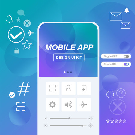 Useful mobile app design kit with simple line symbolsのイラスト素材
