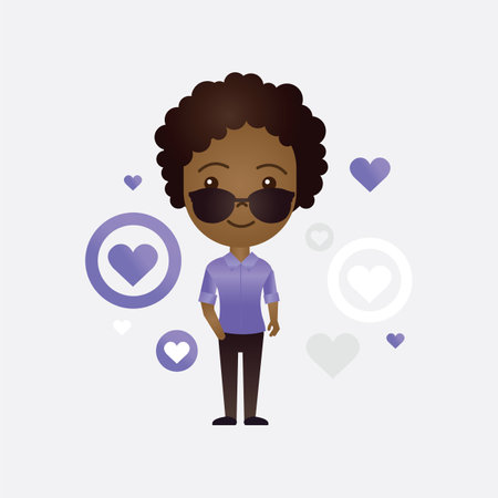 Cute African American cartoon girl with heart symbol on isolated backgroundのイラスト素材