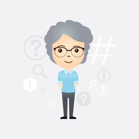Cute and smart old woman cartoon on isolated backgroundのイラスト素材