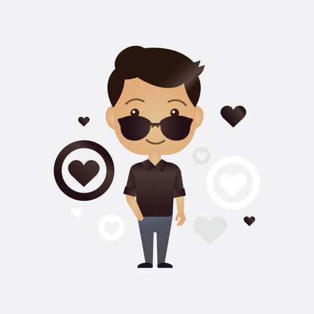 Cute Asian cartoon boy with heart symbol on isolated backgroundのイラスト素材