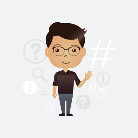 Cute and smart Asian cartoon boy on isolated backgroundのイラスト素材