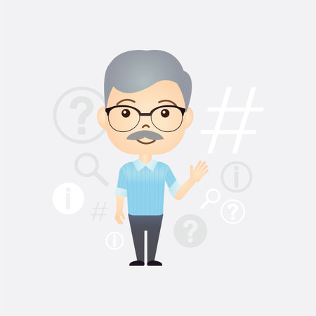 Cute and smart old man cartoon on isolated backgroundのイラスト素材