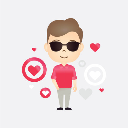 Cute Caucasian cartoon man with heart symbol on isolated backgroundのイラスト素材