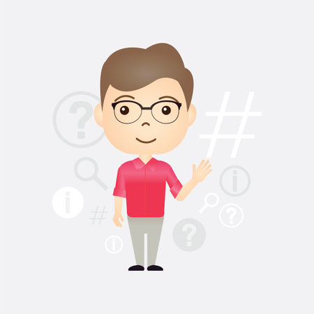 Cute and smart Caucasian cartoon man on isolated backgroundのイラスト素材