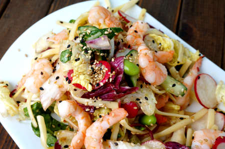 delicious summer prawn and noodles saladの写真素材
