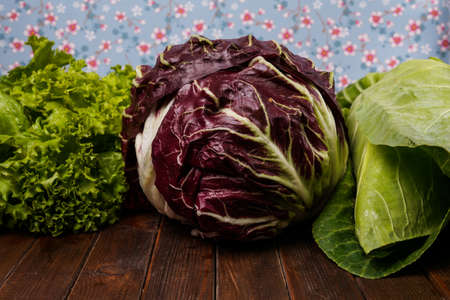 radicchio, cabbages and salad, healthy fresh vegetablesの写真素材