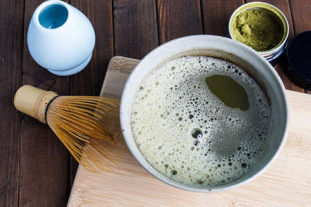 Matcha - Japanese green tea, served i a tea bowlの写真素材