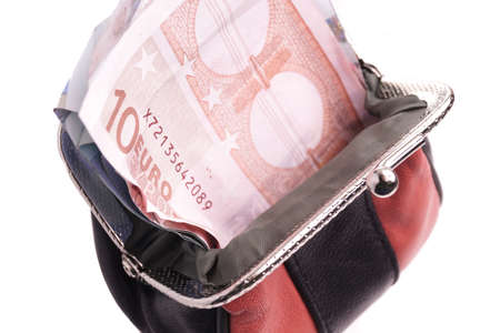 Money in Purse. European Currency isolated on Whiteの写真素材