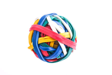 Multi color Rubber band ball isolated on whiteの写真素材