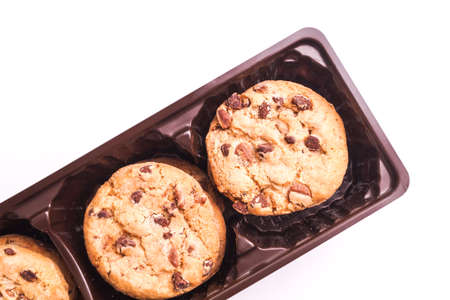 Delicious stack of Chocolate Chip Cookies on Whiteの写真素材