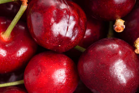Cherry. Red Ripe Organic Fruit. Full frame, Cherriesの写真素材
