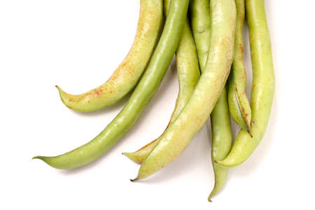 Organic Broad Beans in pod isolated on white background