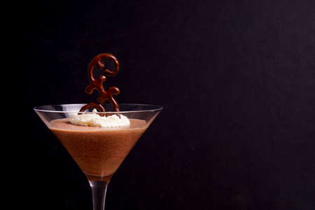 Chocolate mousse pudding served in a glassの写真素材