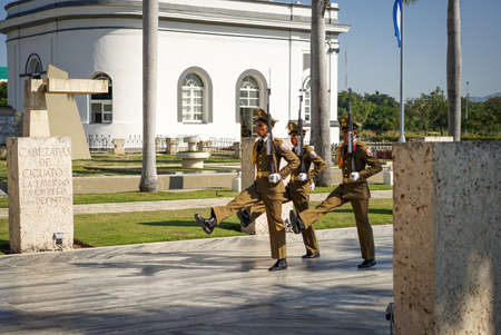 Santiago de Cuba, Cuba - January 10, 2016: Guard mounting or changing the guard at the Mausoleum of...