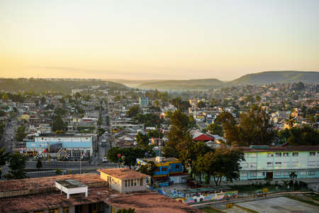 Santiago De Cuba panoramic cityscape view of the town in the morning light, Cubaの写真素材